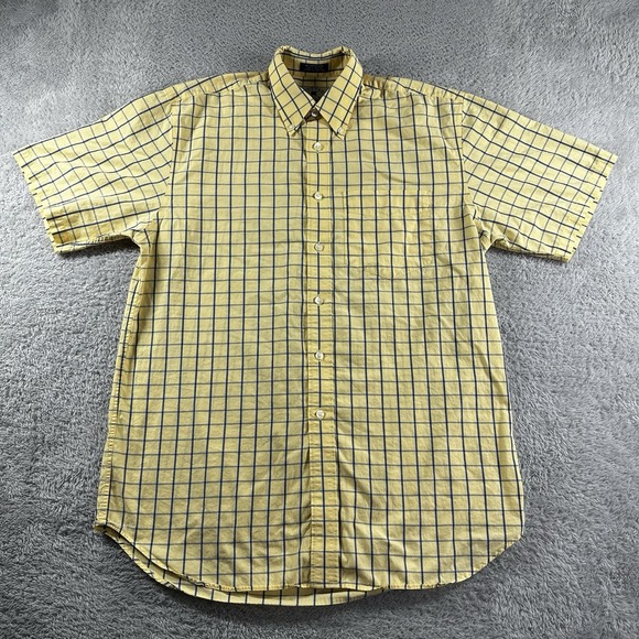 Cutter Buck Button Down‎ Shirt Mens Medium Yellow Plaid 100% Cotton Short Sleeve - Picture 1 of 8
